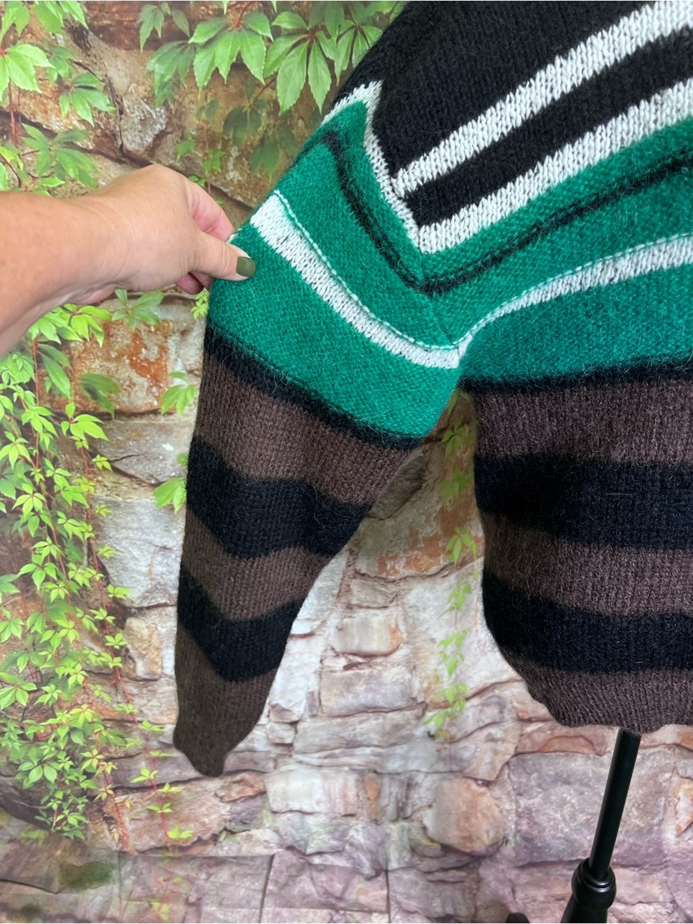 TELA Gina Mohair and Wool Blend Striped Made in Italy Luxury Crewneck Sweater, S - Picture 3 of 15